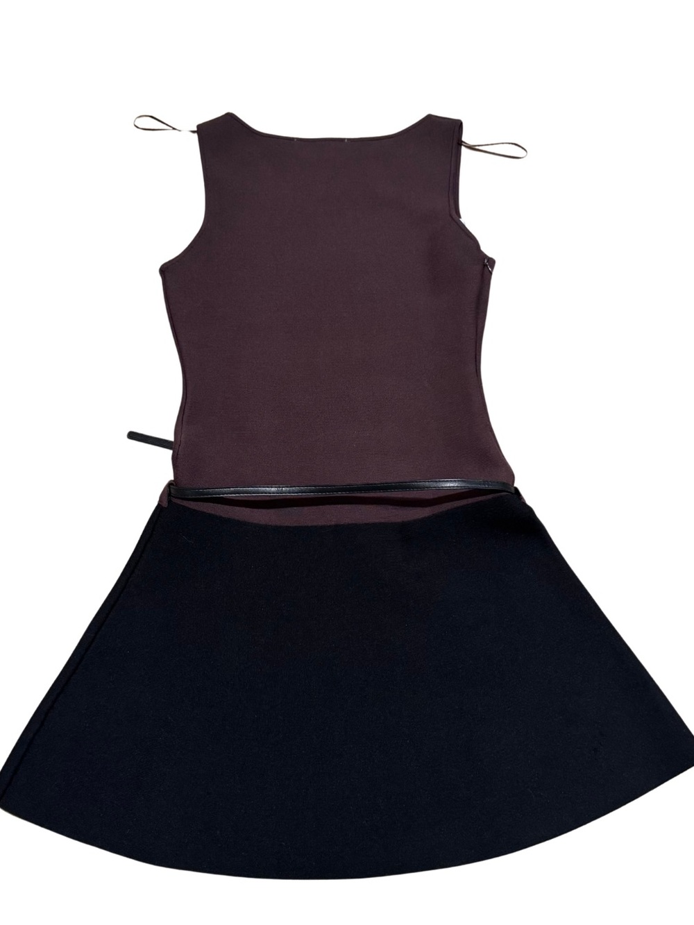 Zara Belted Knit Flare Mini Dress Brown Black Colorblock Size Small - Picture 3 of 9